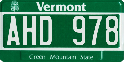 VT license plate AHD978
