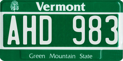 VT license plate AHD983
