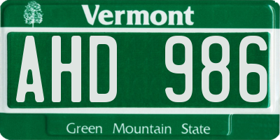 VT license plate AHD986