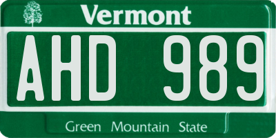 VT license plate AHD989