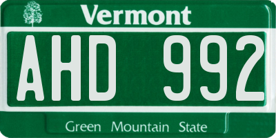 VT license plate AHD992