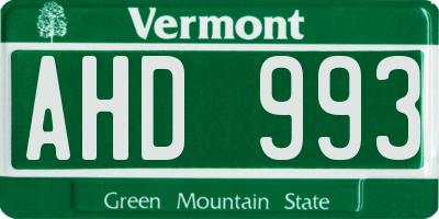 VT license plate AHD993