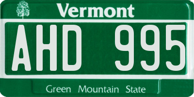 VT license plate AHD995