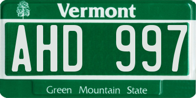 VT license plate AHD997