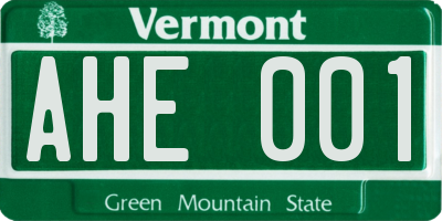 VT license plate AHE001