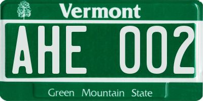 VT license plate AHE002