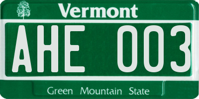 VT license plate AHE003