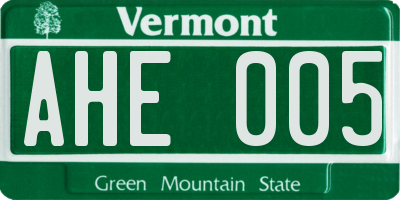 VT license plate AHE005