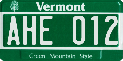 VT license plate AHE012