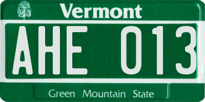 VT license plate AHE013