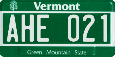 VT license plate AHE021