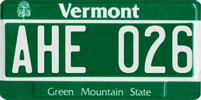VT license plate AHE026