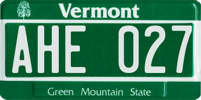 VT license plate AHE027