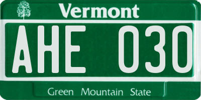 VT license plate AHE030