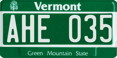VT license plate AHE035