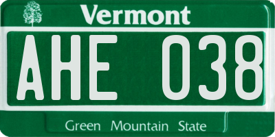 VT license plate AHE038
