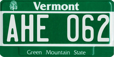 VT license plate AHE062