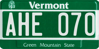 VT license plate AHE070