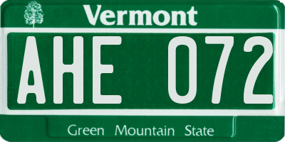VT license plate AHE072