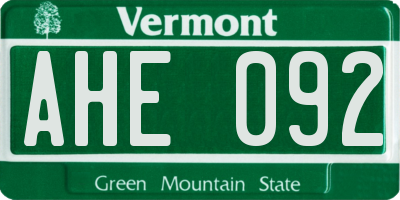 VT license plate AHE092
