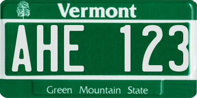 VT license plate AHE123
