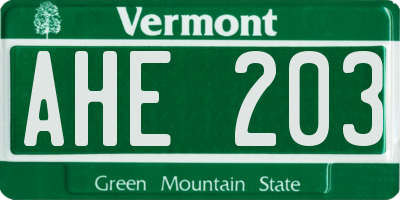 VT license plate AHE203