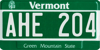 VT license plate AHE204