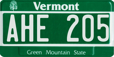 VT license plate AHE205