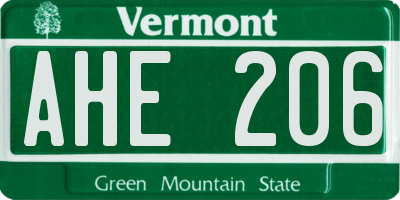 VT license plate AHE206