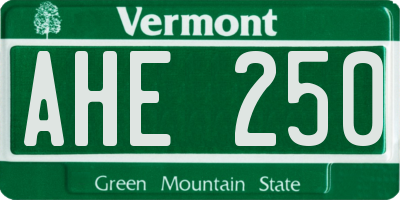 VT license plate AHE250