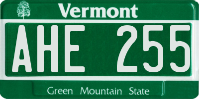VT license plate AHE255