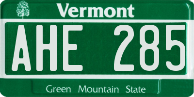 VT license plate AHE285