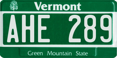 VT license plate AHE289