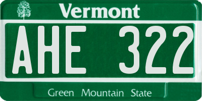 VT license plate AHE322