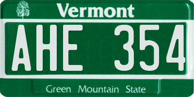 VT license plate AHE354