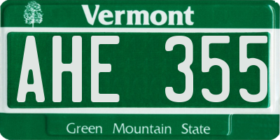 VT license plate AHE355