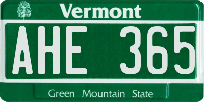 VT license plate AHE365