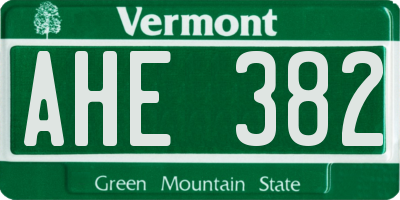 VT license plate AHE382