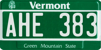 VT license plate AHE383
