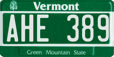 VT license plate AHE389