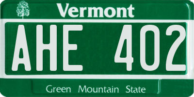 VT license plate AHE402