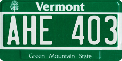 VT license plate AHE403