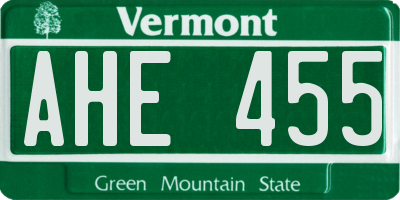 VT license plate AHE455