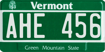 VT license plate AHE456