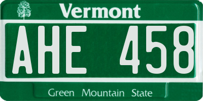 VT license plate AHE458