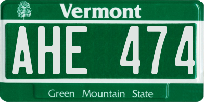 VT license plate AHE474