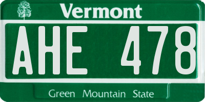 VT license plate AHE478