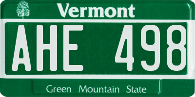 VT license plate AHE498