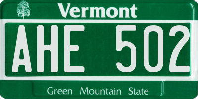 VT license plate AHE502