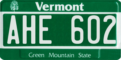 VT license plate AHE602
